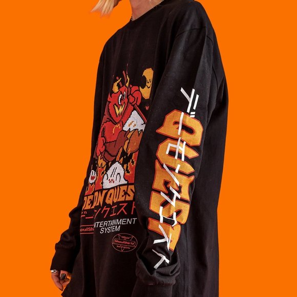 Black 100% cotton longsleeve with multi color digital print, unisex fit, NWT! - Picture 2 of 6